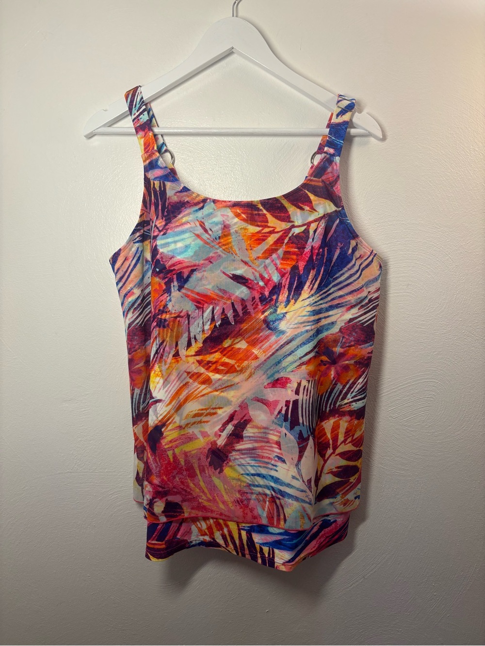 St. Tropez Vibrant Pink Orange Blue Purple Tropical Tankini Swim Top Size 14